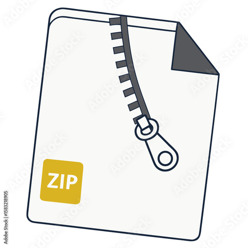 Document with a zipper and a yellow square labeled zip symbolizing compression or archiving