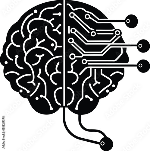 ai brain circuit vector illustration cognitive bootstrap brain lifting itself up