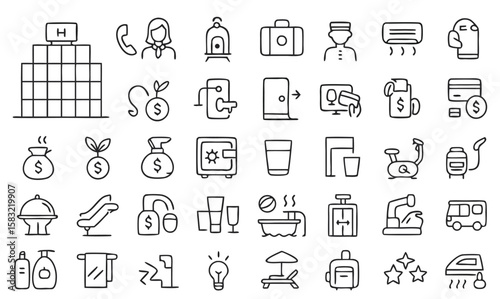 Hotel Services & Amenities Icon Set  Line Style Vectors for Hospitality, Travel & Guest Experience