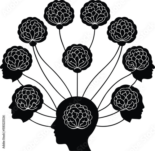 ai brain circuit vector illustration hive mind multiple brains connected by tech