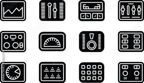 Black and White Control Panel Icons on White Background