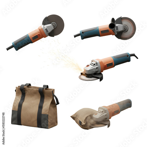 Angle grinders cutting with sparks on black background