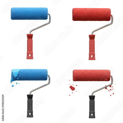 Colorful paint rollers with dripping paint
