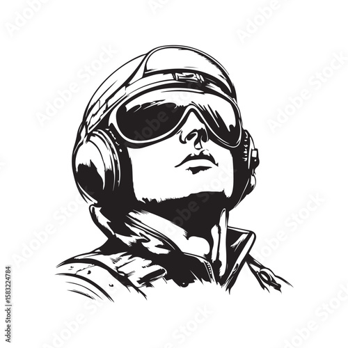 Vector illustration of a pilot wearing aviation goggles isolated on a white background