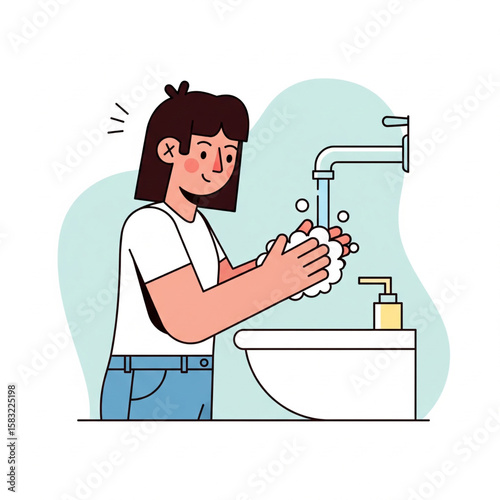 Hand Washing Illustration - Personal Hygiene and Health Care Concept.eps