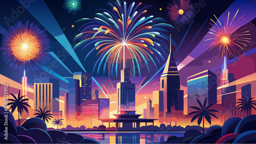 fireworks over city