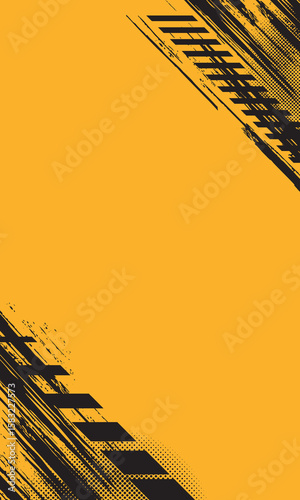 Yellow background with black brush border grunge geometric abstract