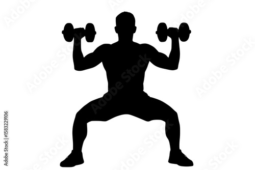 Silhouette of a weightlifter raising dumbbells