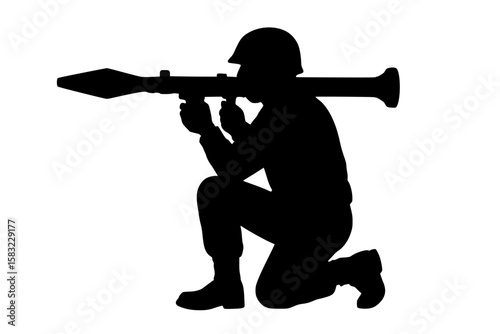 Soldier Silhouette in Defensive Pose with Weapon