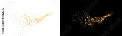Golden glitter curve with radiant sparks and glowing dust. This PNG is perfect for festive overlays, luxury photo designs, or New Year compositions.