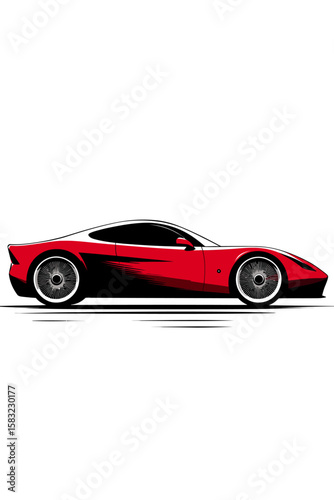 Red sports car profile view, stylized graphic design.