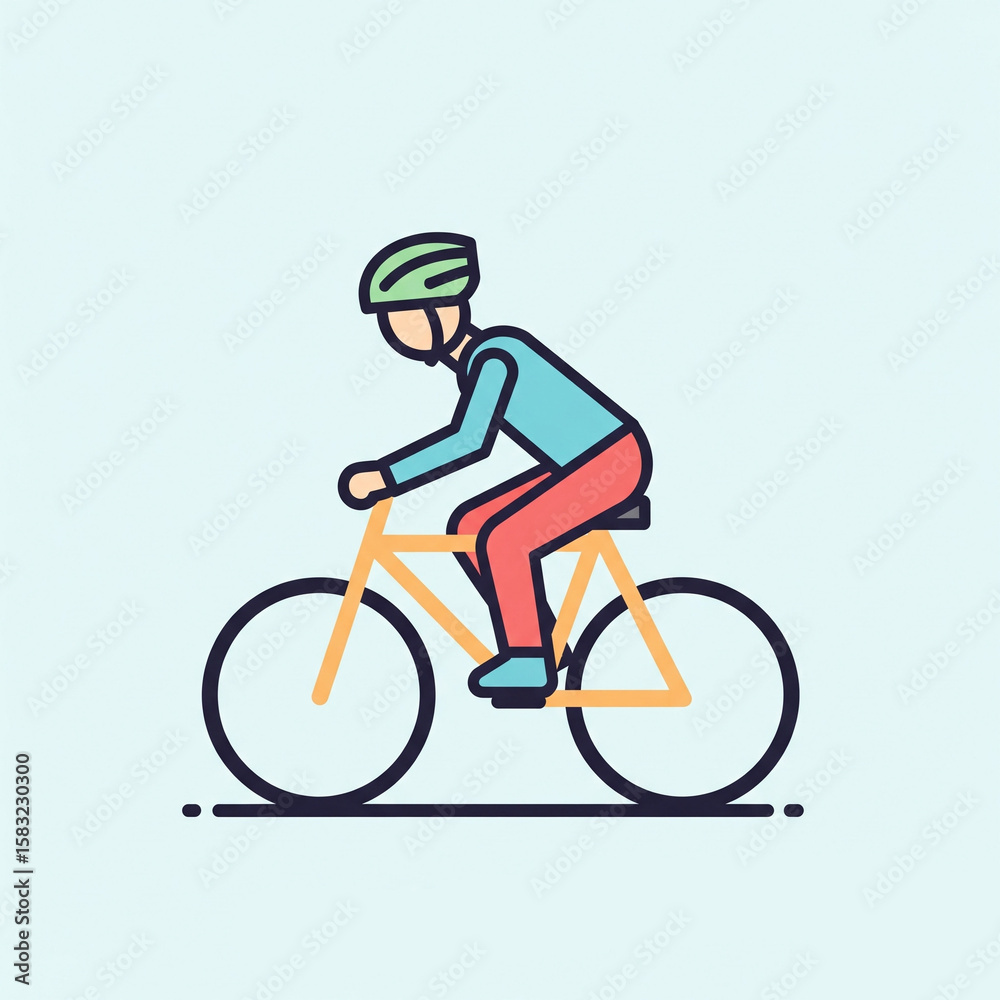 Fototapeta premium Flat Style Cyclist in Helmet Minimal Illustration