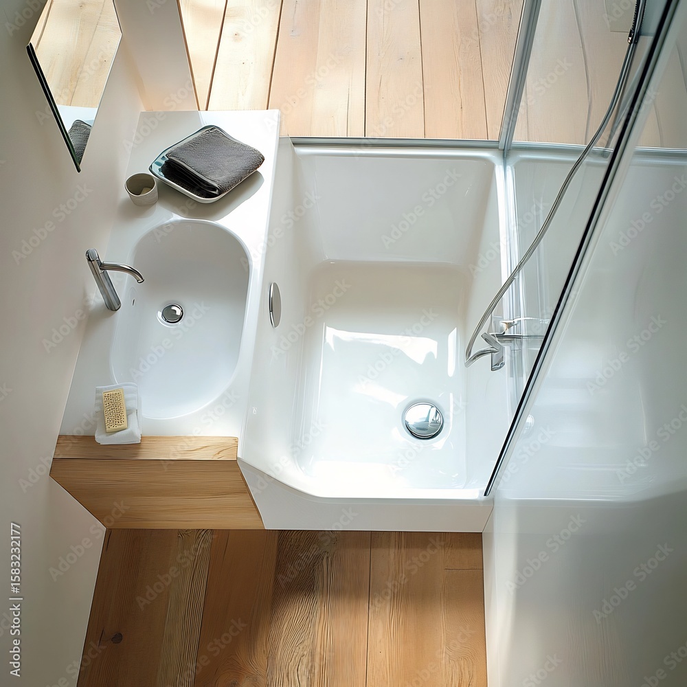 Fototapeta premium Compact urban bathroom with space saving solutions