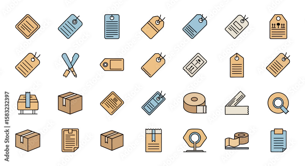 Fototapeta premium Flat Line Icons for Packaging and Shipping Labels