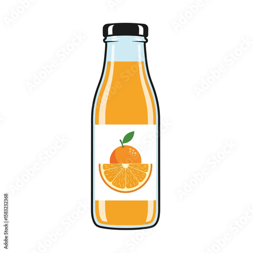 Flat Design Orange Juice Bottle Illustration