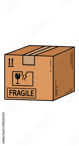 Brown Cardboard Delivery Box with Fragile Label