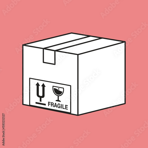 White Shipping Box with Fragile and Upward Arrows