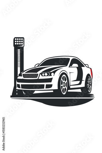 Sleek white race car poised at a pit stop, number zero prominently displayed.