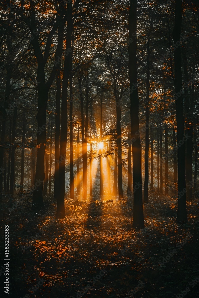 Fototapeta premium The mottled light and shadow in the early morning forest