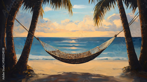 hammock between palm trees beach background for summer