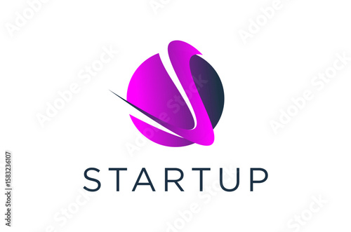S letter symbol Abstract logo design for a startup. Purple and dark blue gradient globe with dynamic lines.