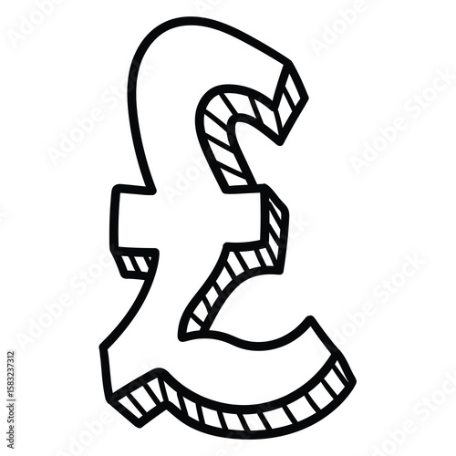 Hand drawn doodle pound sterling sign on white background.