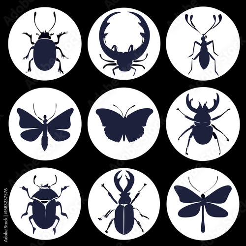 Dark Insect Silhouettes Collection beetle