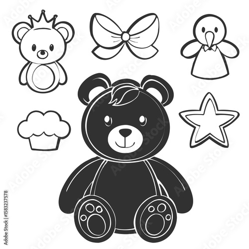 Cute stuffed animal silhouettes for crafting teddy bear