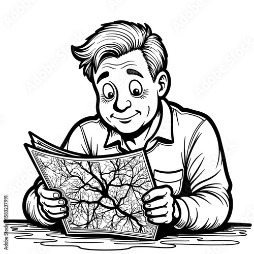 Senior man studying map – Exploration and discovery, copyspace