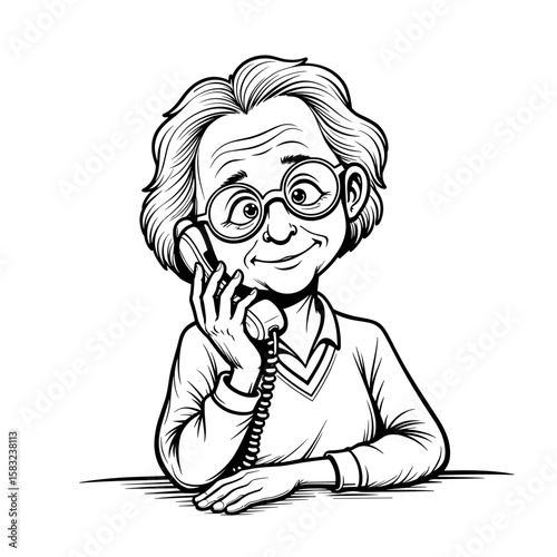 Elderly person using telephone, communication for senior support