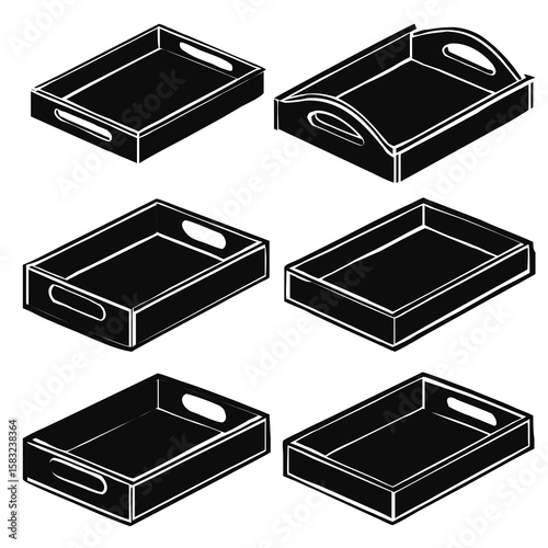 Six black electronic component outlines electronic components