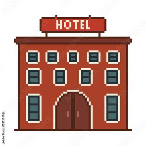 Flat Design Pixel Art Hotel building Illustration