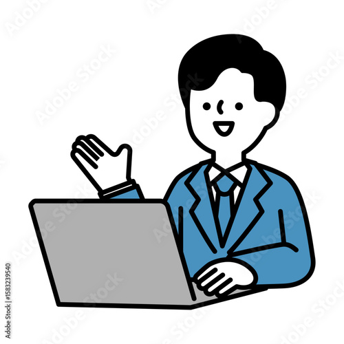 オンラインで会話するスーツのビジネスパーソン男性のイラスト素材