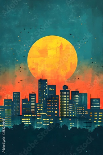 The city skyline in the twilight glow