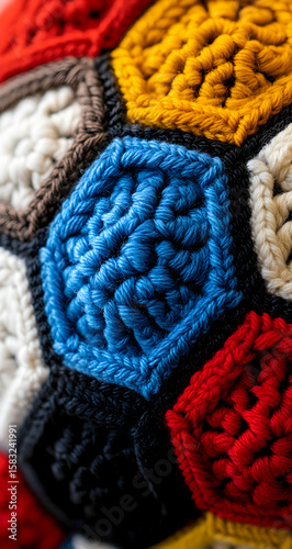 Colorful crocheted hexagon texture