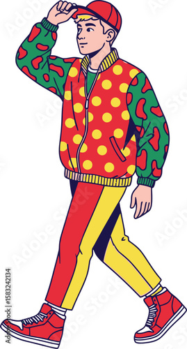Young man walking in stylish streetwear fashion illustration
