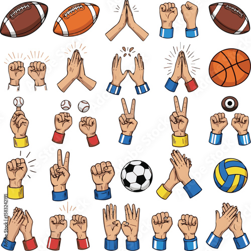 Create a kinds of deferent Sport fan hands vector art with white background