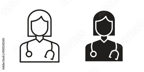 Woman Doctor icon in flat and liner trendy style for app ui designs