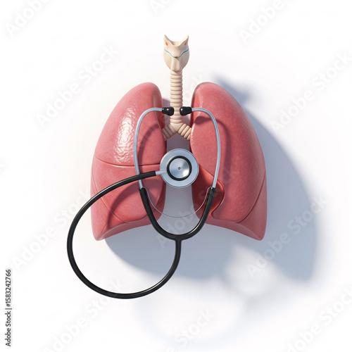 Stethoscope with heart symbol representing healthcare and medical equipment on white background