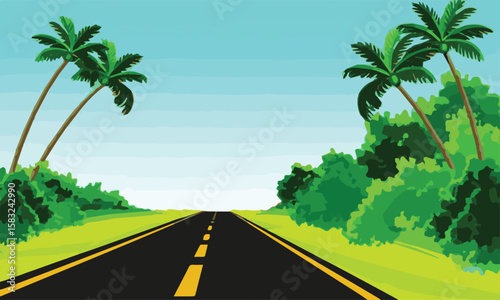 Create a kinds of deferent Tropical highway landscape vector art with white background.