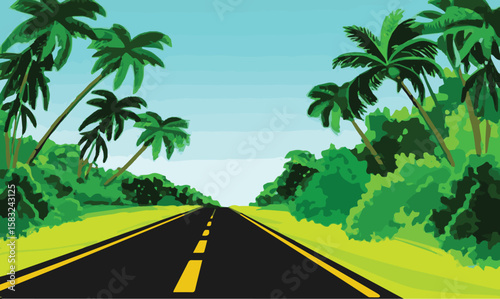 Create a kinds of deferent Tropical highway landscape vector art with white background.