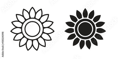 Sunflower icon in flat and liner trendy style for app ui designs