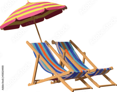 Create a kinds of deferent Beach chair and parabola vector art with white background.