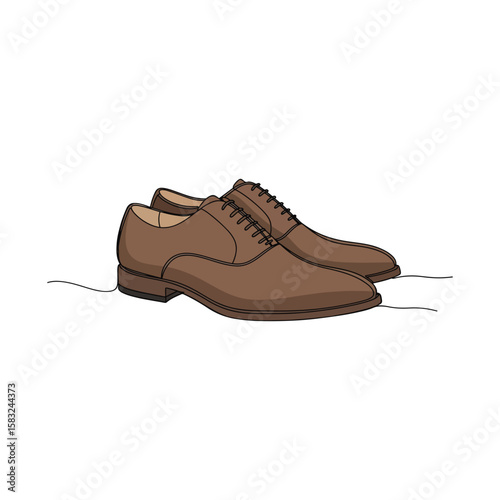 Minimalist illustration of brown leather oxford shoes on a white background