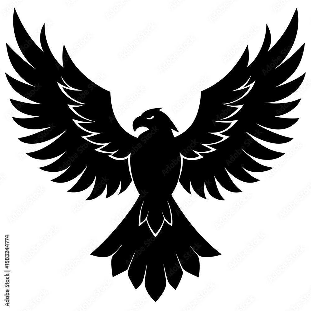 Fototapeta premium Majestic eagle soaring wings open black silhouette vector illustration