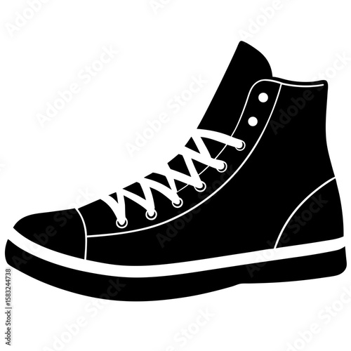 High top sneaker footwear black silhouette vector illustration
