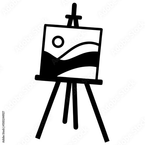 Easel landscape painting black and white silhouette vector illustration