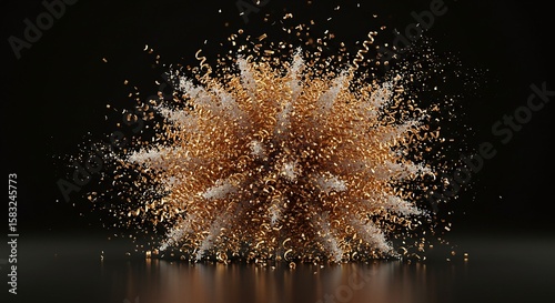 Gold Firework Explosion Bright Sparkling Display Against Black Background