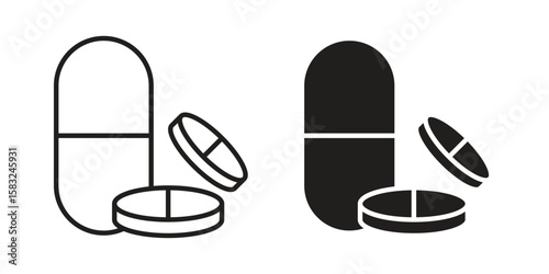 Pills icon in flat and liner trendy style for app ui designs