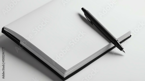 Wallpaper Mural notebook open with pen on top, soft shadowed white surface, realistic texture details, highend branding style Torontodigital.ca